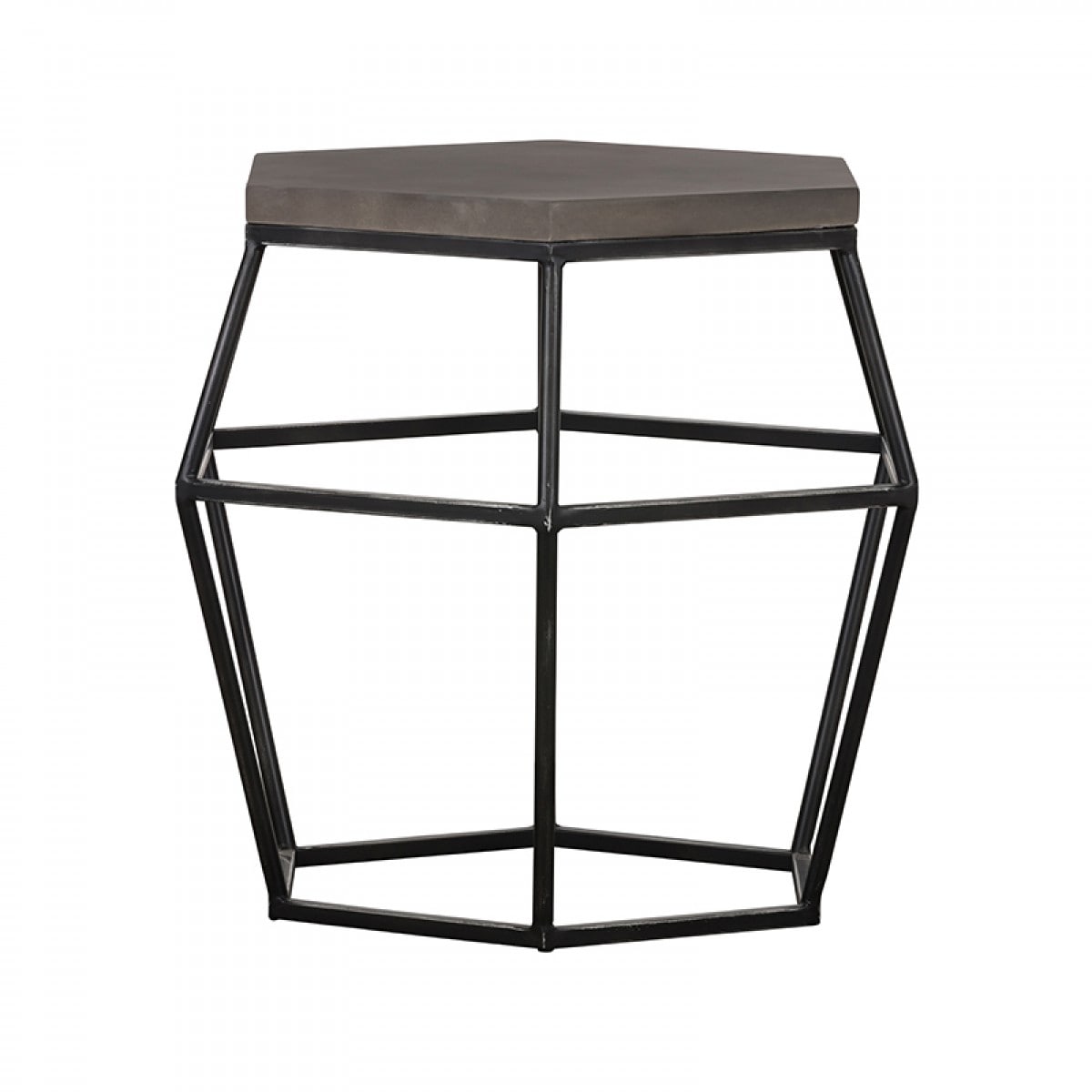 Hexagonal Concrete End Table With Metal Base Gray And Black