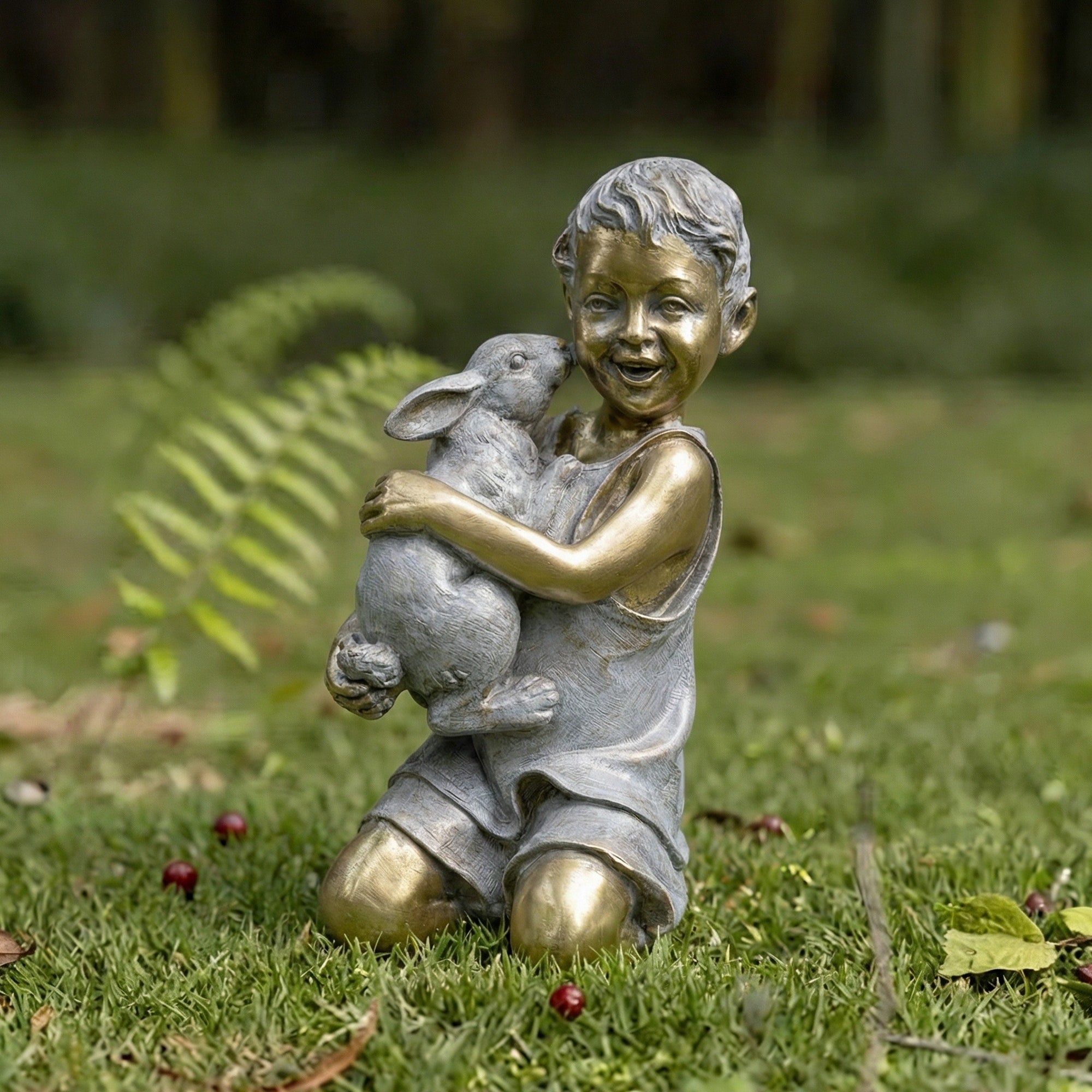 Hi Line Boy With Rabbit Garden Statue