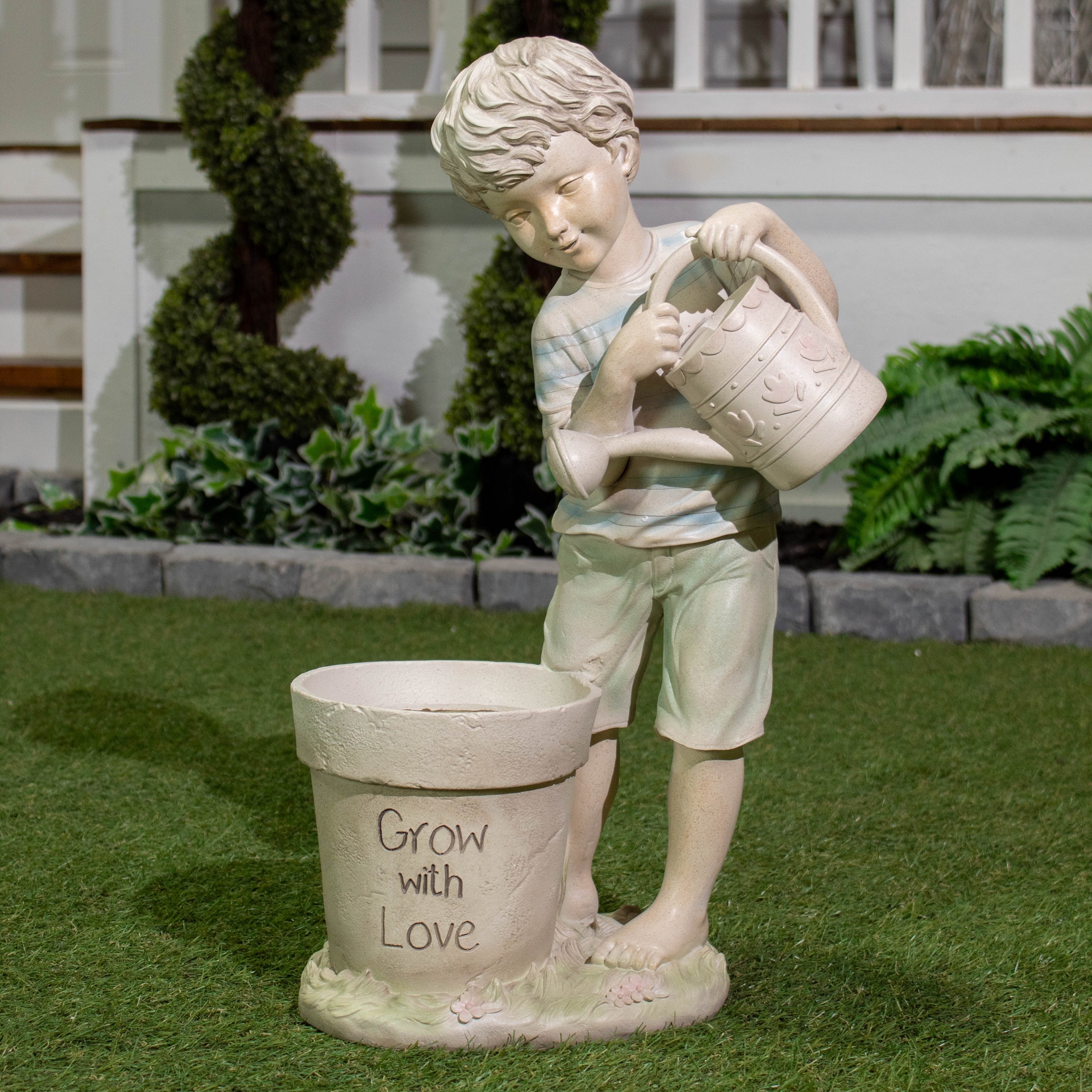 Hi Line Boy With Watering Can Planter Statue