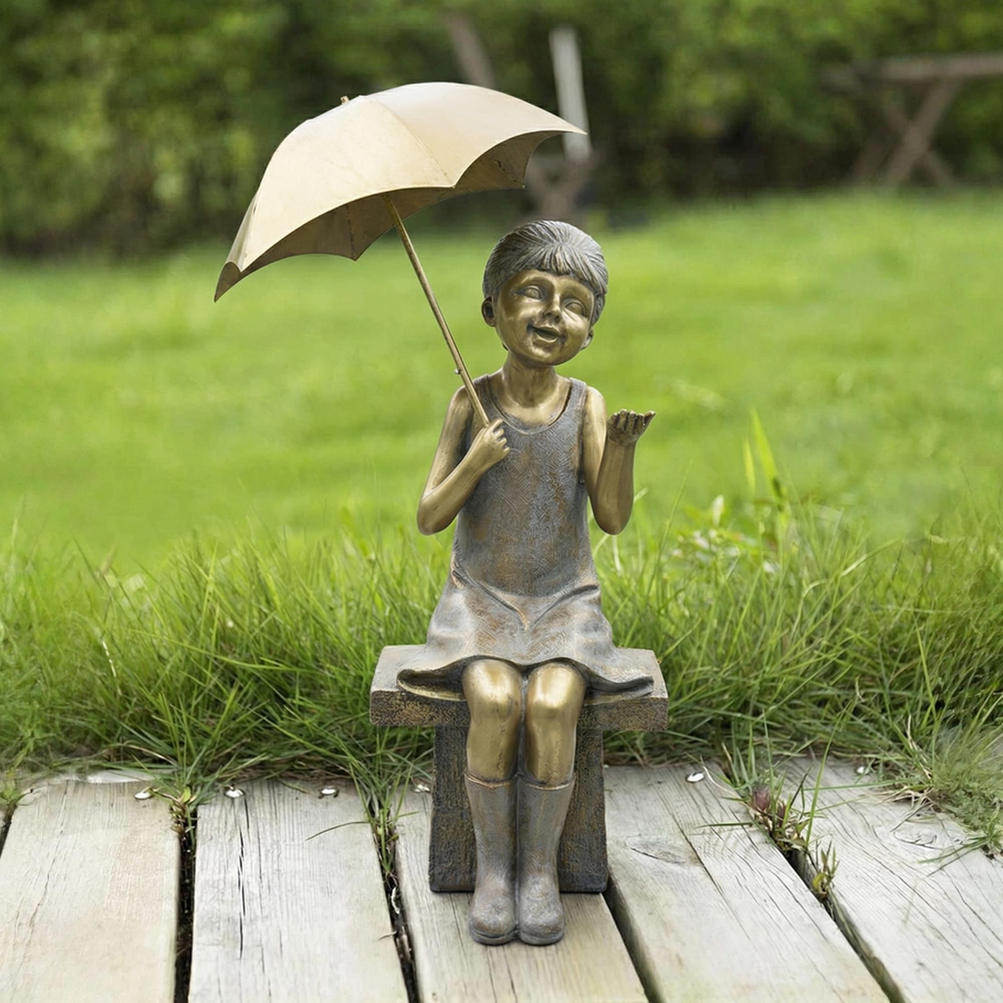 Hi Line Girl With Umbrella Garden Statue