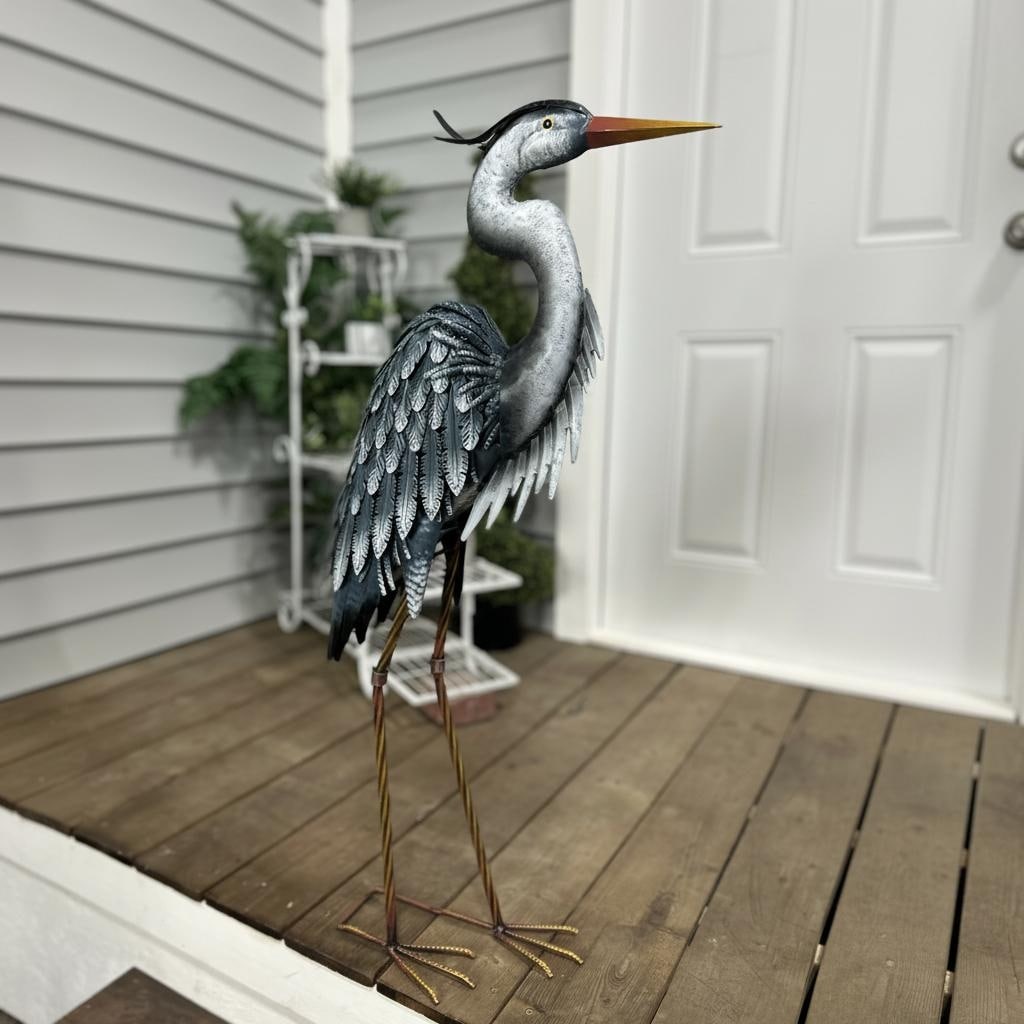 Hi Line Metal Blue Heron Decorative Garden Statue