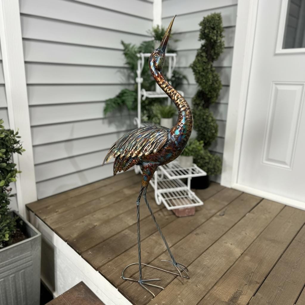 Hi Line Metal Chrome Heron Decorative Garden Statue Set