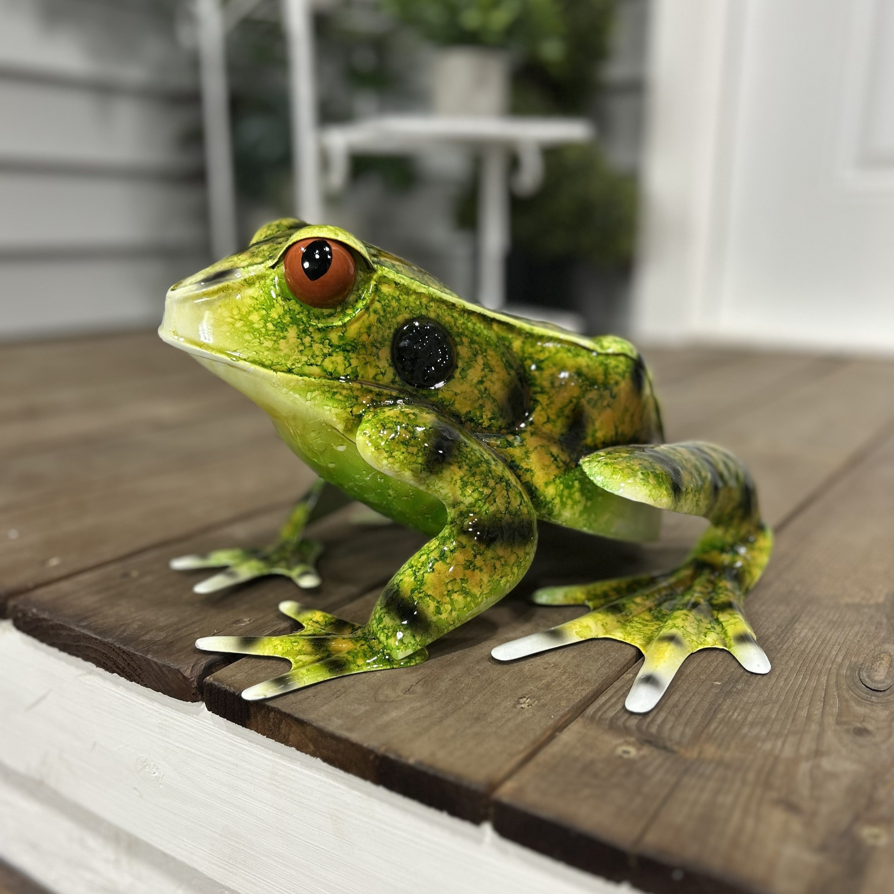 Hi Line Metal Green American Bullfrog Statue