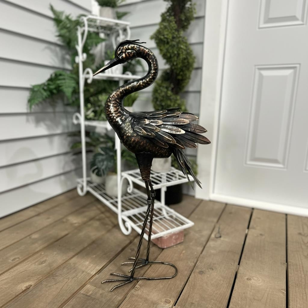 Hi Line Metal Heron Decorative Garden Statue