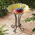 Hi Line Solar Bee Floral Bird Bath
