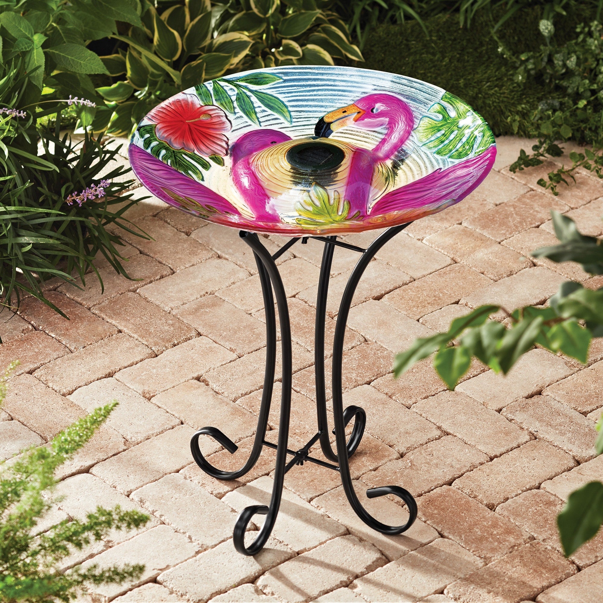 Hi Line Solar Flamingo Bird Bath
