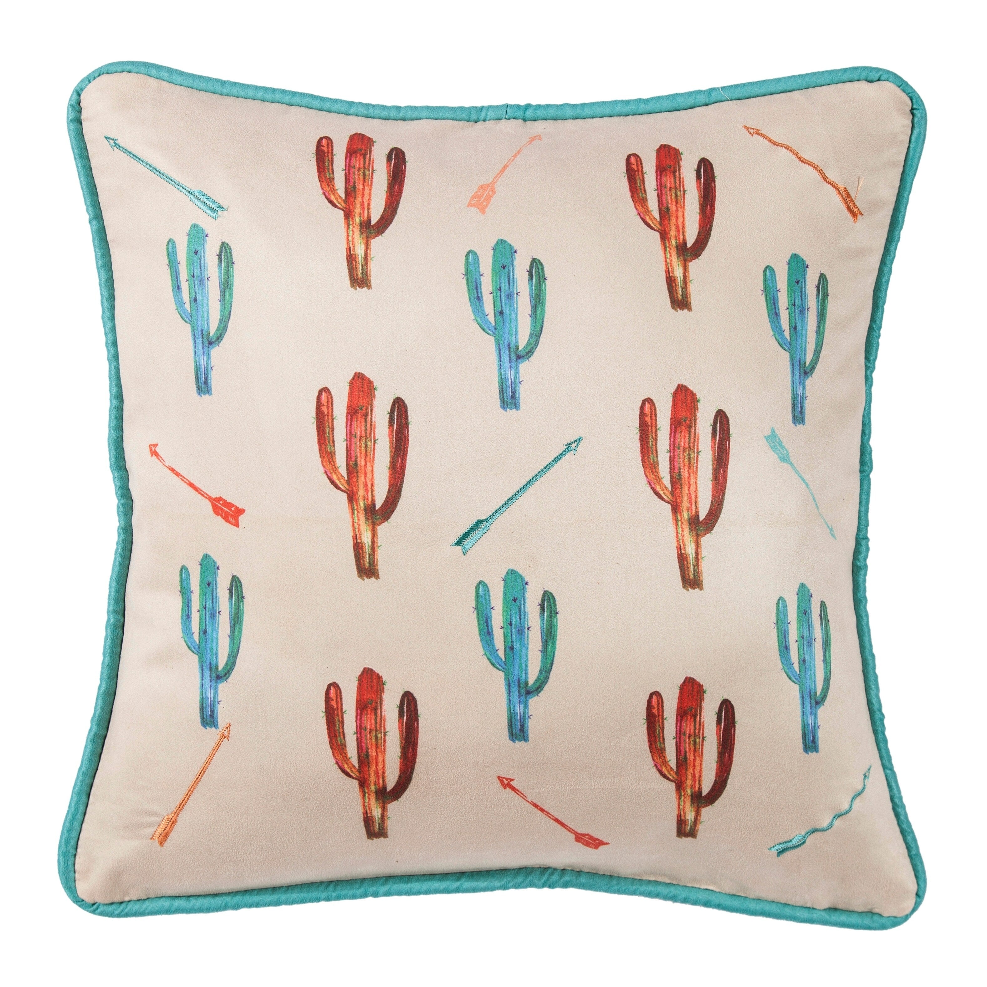 Hiend Accents Cactus Pillow With Embroidery Details 18X18