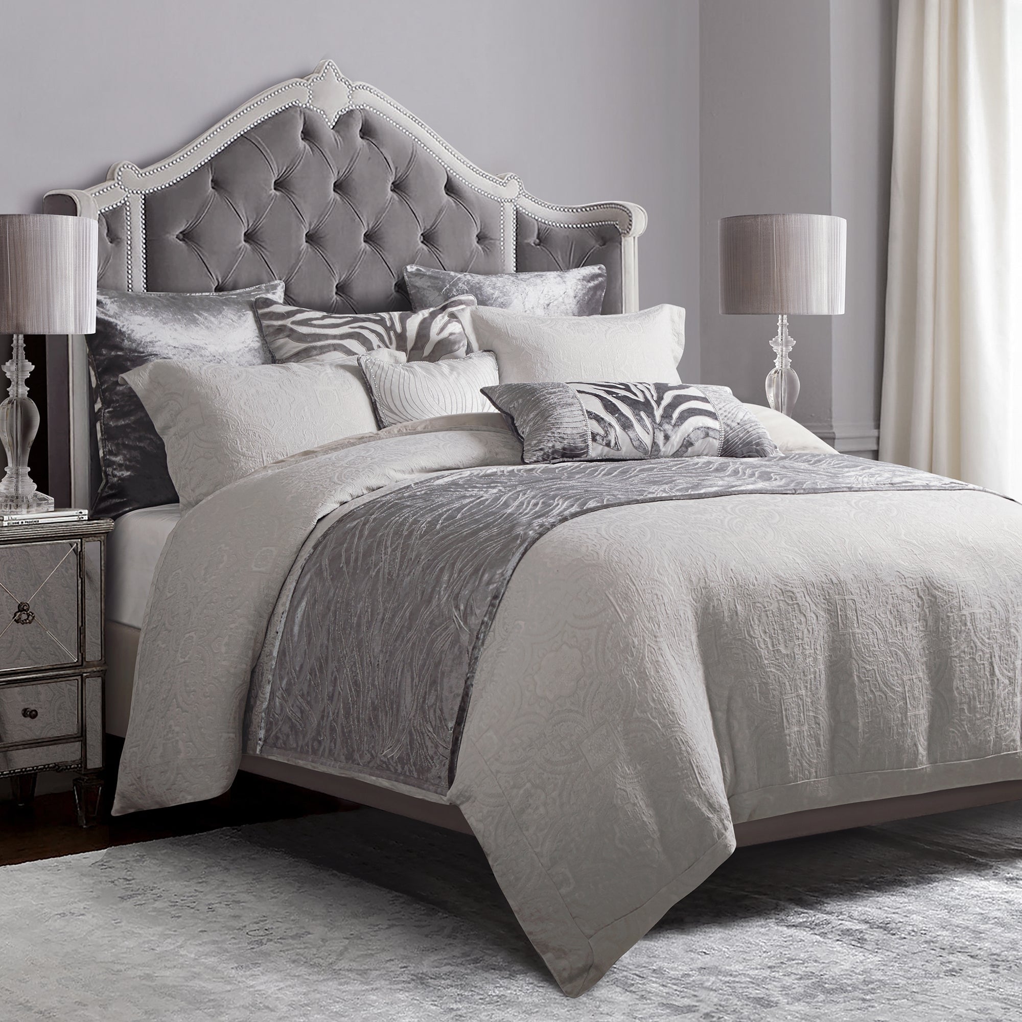 3 Pc Matelasse Coverlet Duvet Set Gray