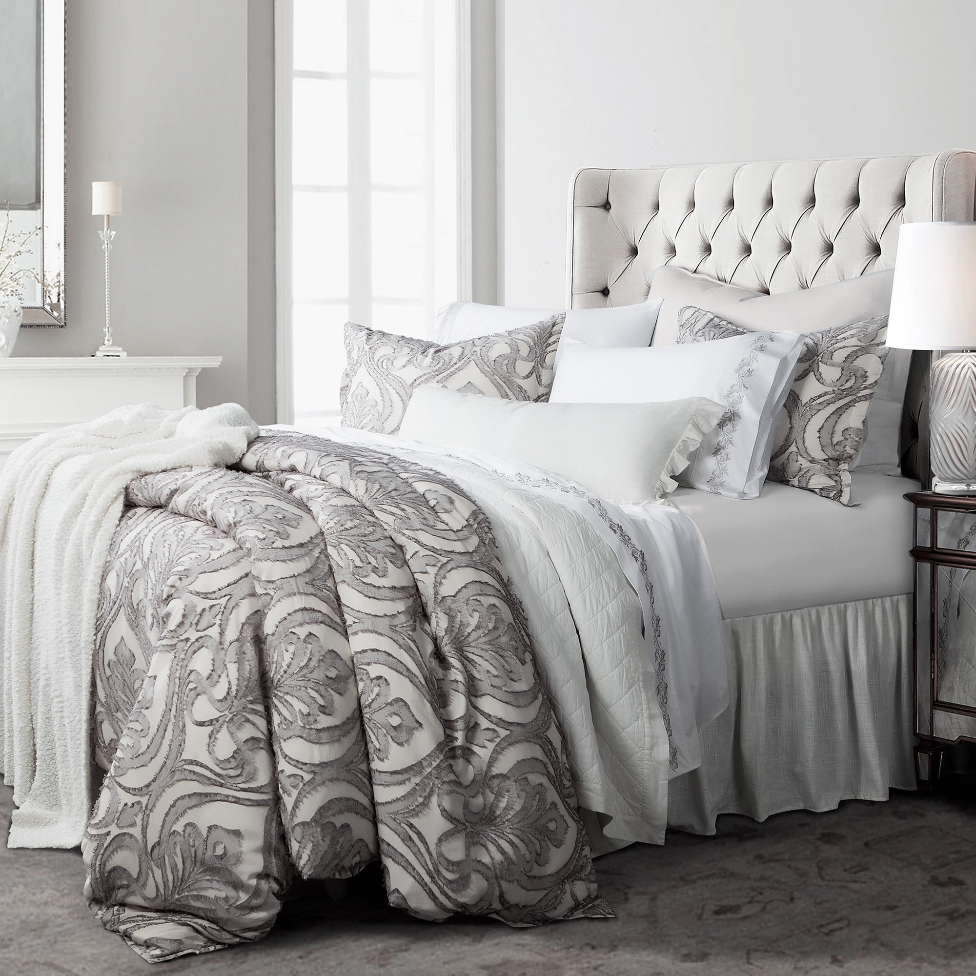 Hiend Accents 3 Pc Nicole Damask Duvet Set Super King Gray