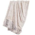 Hiend Accents Oversized White Faux Mink Throw With Faux Snow Leopard Fur Detail 50X80 White