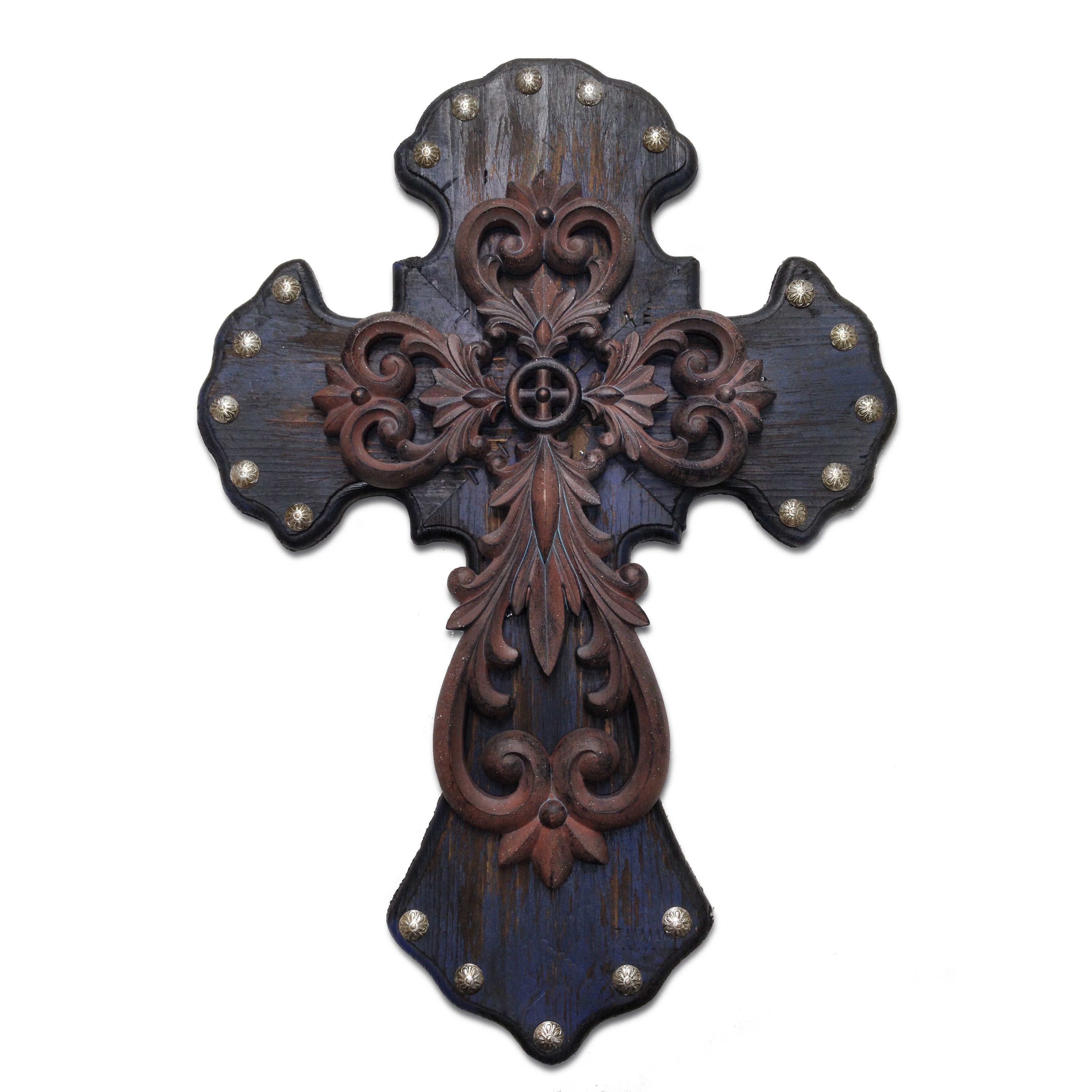 Hiend Accents Studded Wood Cross W Metal Cross Overlay Ea