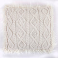 Hiend Accents Nordic Cable Knit Mongolian Fur Throw Pillow 18 X 18 White 1Pc