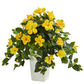 Hibiscus Artificial Plant In White Tower Planter