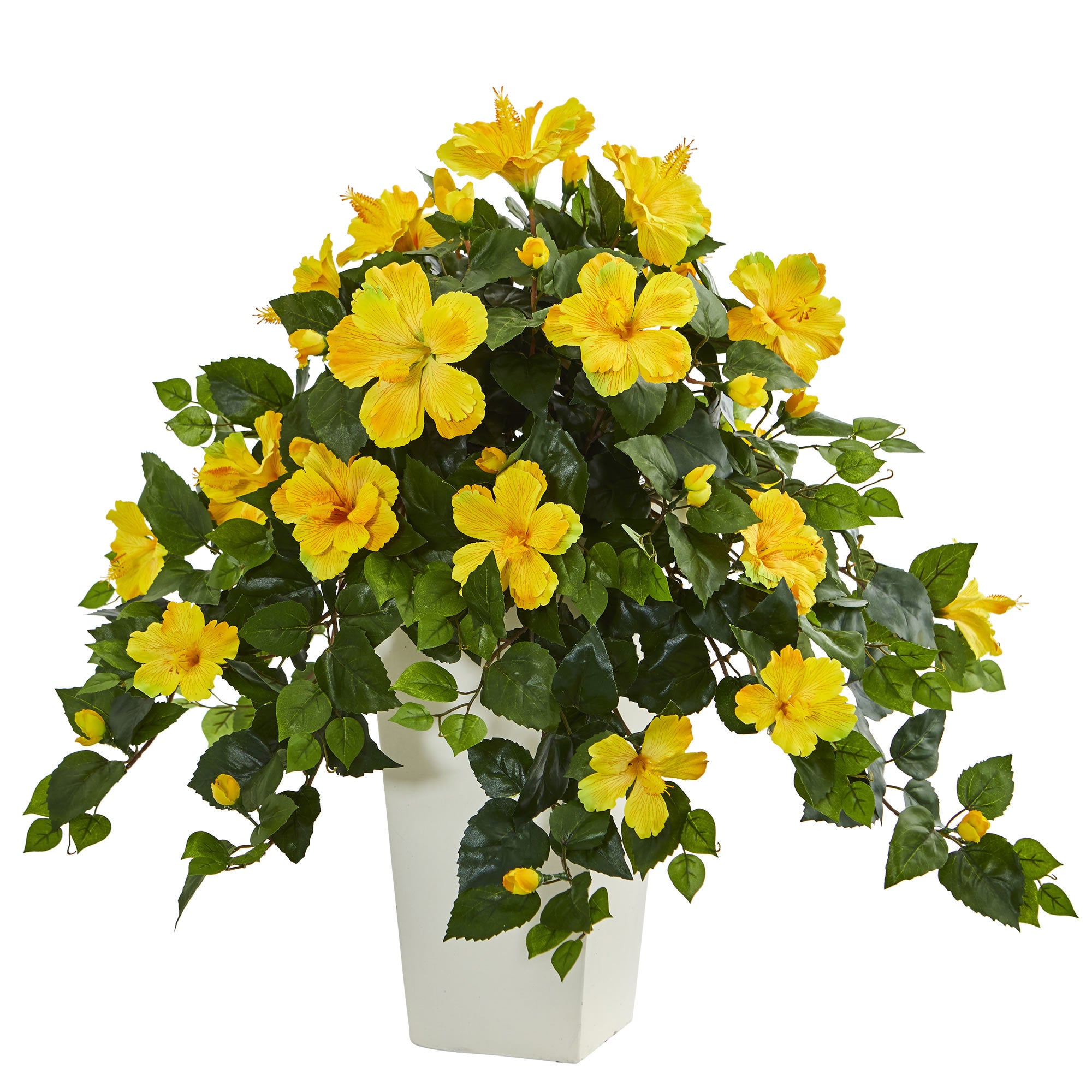 Hibiscus Artificial Plant In White Tower Planter