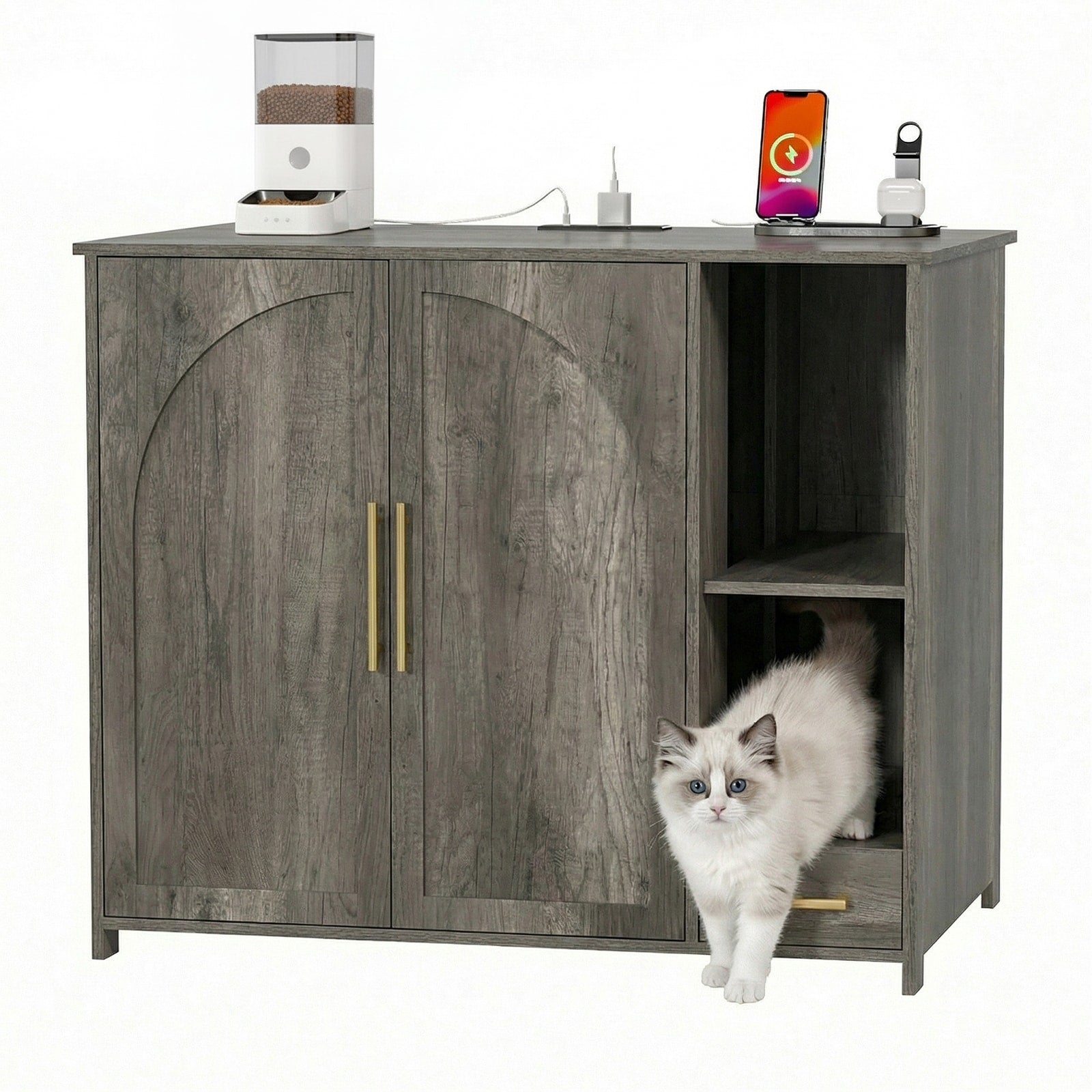 Hidden Cat Litter Box Enclosure Furniture Large Dog Proof Litter Box Cabinet With Power Strip