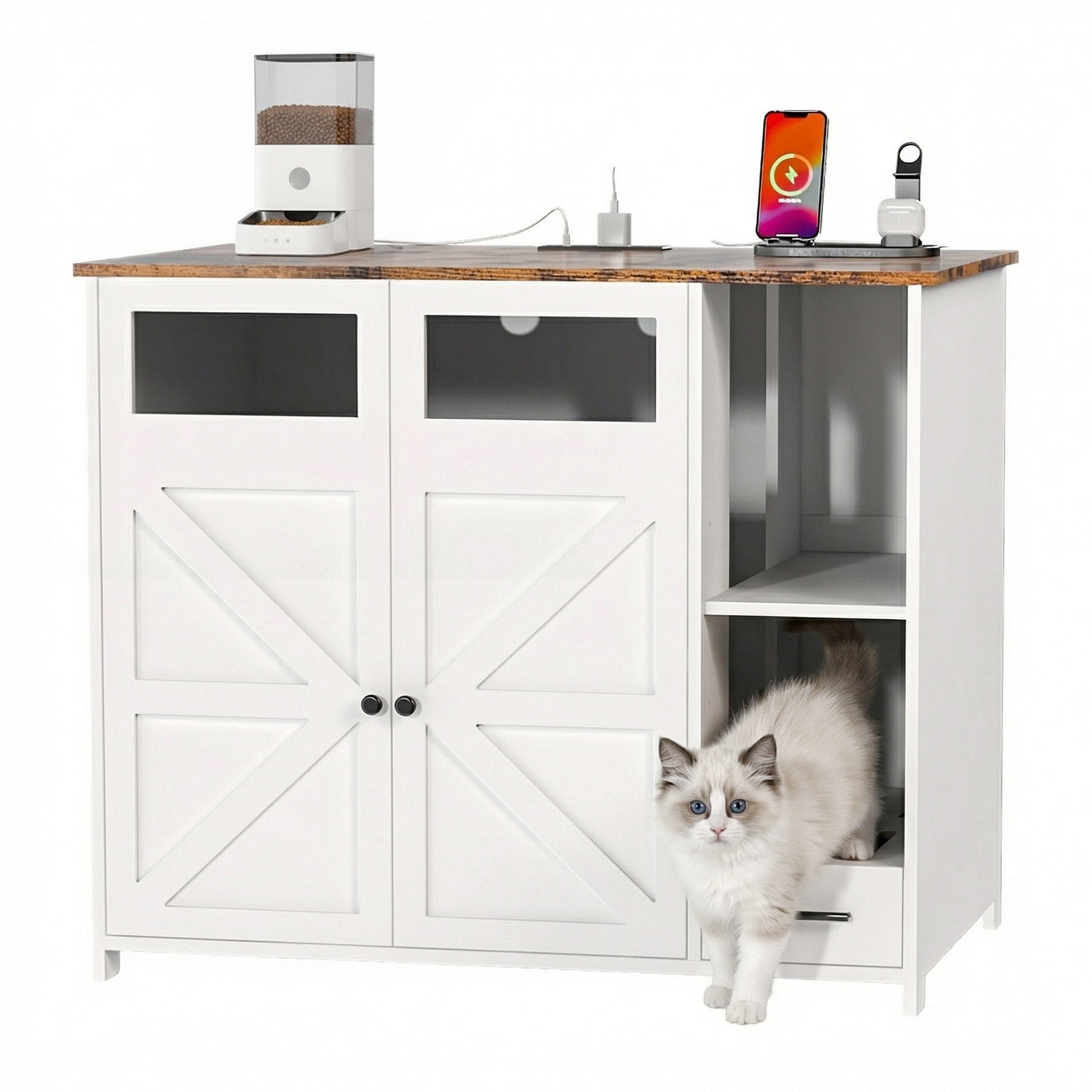 Hidden Cat Litter Box Enclosure Furniture Large Dog Proof Litter Box Cabinet With Power Strip