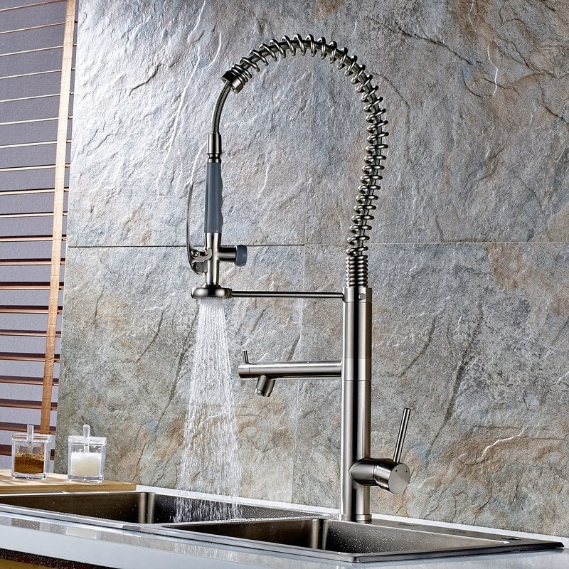 High Arch Spring Single Handle Kitchen Sink Faucet Pull Down Sprayer