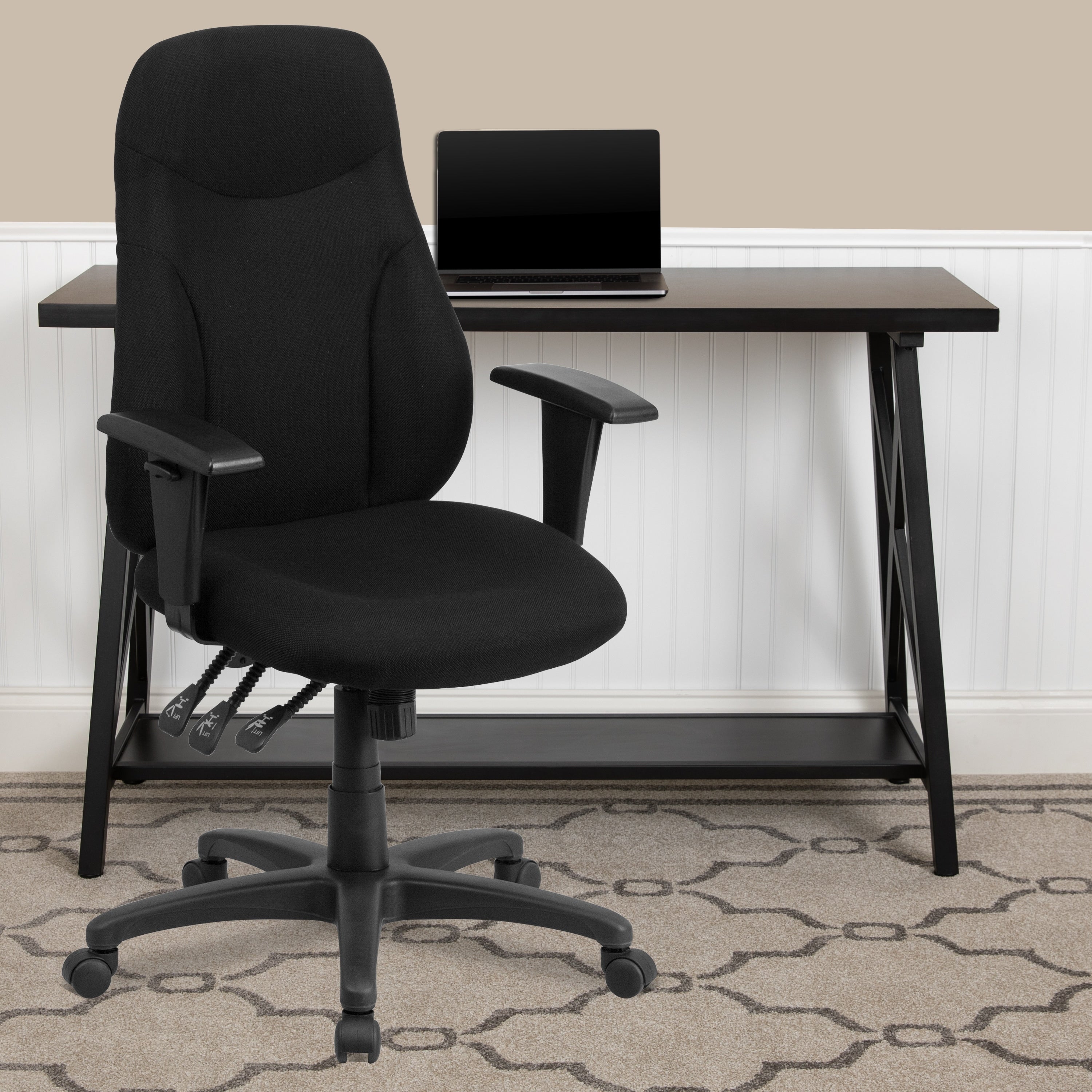 High Back Black Fabric Multi Functional Ergonomic Chair With Height Adjustable Arms