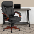 High Back Bonded Leather Executive Swivel Chair With Synchro Tilt Mechanism Mahogany Wood Base And Arms