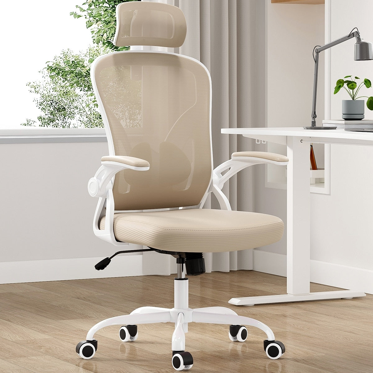 High Back Computer Chair With Armrests And Adjustable Lumbar Support