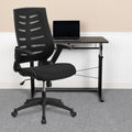 High Back Black Mesh Chair With Designer Fabric Seat And Nylon Base