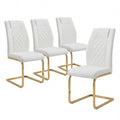 High Back Dining Chairs Set Of 4 Pu Leather Modern Kitchen Chairs With Gold Legs For Home Furniture Dining Kitchen Room
