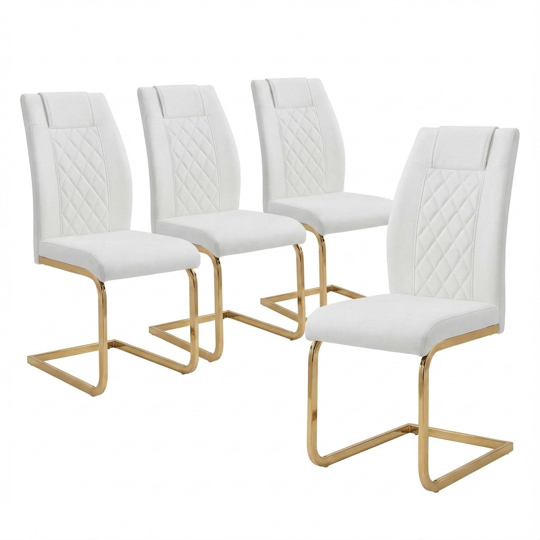High Back Dining Chairs Set Of 4 Pu Leather Modern Kitchen Chairs With Gold Legs For Home Furniture Dining Kitchen Room