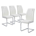 High Back Dining Chairs Set Of 4 Pu Leather Modern Kitchen Chairs With Silver Legs For Home Furniture Dining Kitchen Room