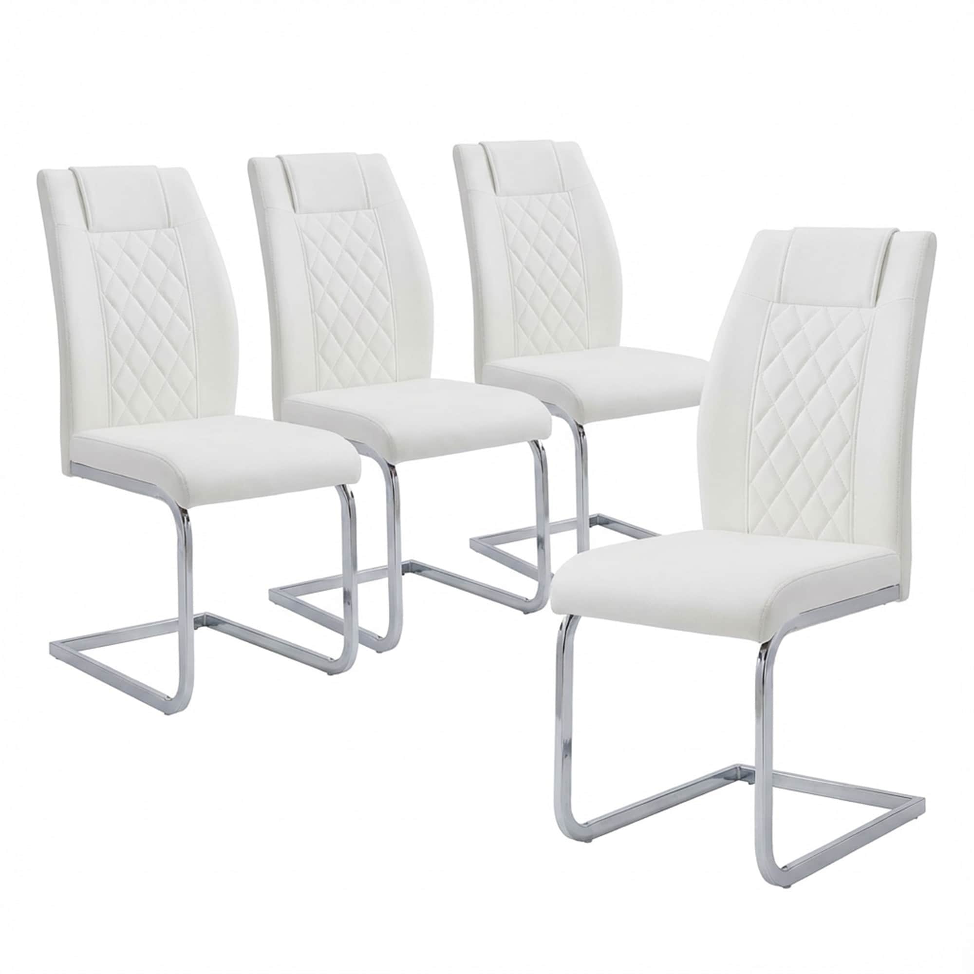 High Back Dining Chairs Set Of 4 Pu Leather Modern Kitchen Chairs With Silver Legs For Home Furniture Dining Kitchen Room