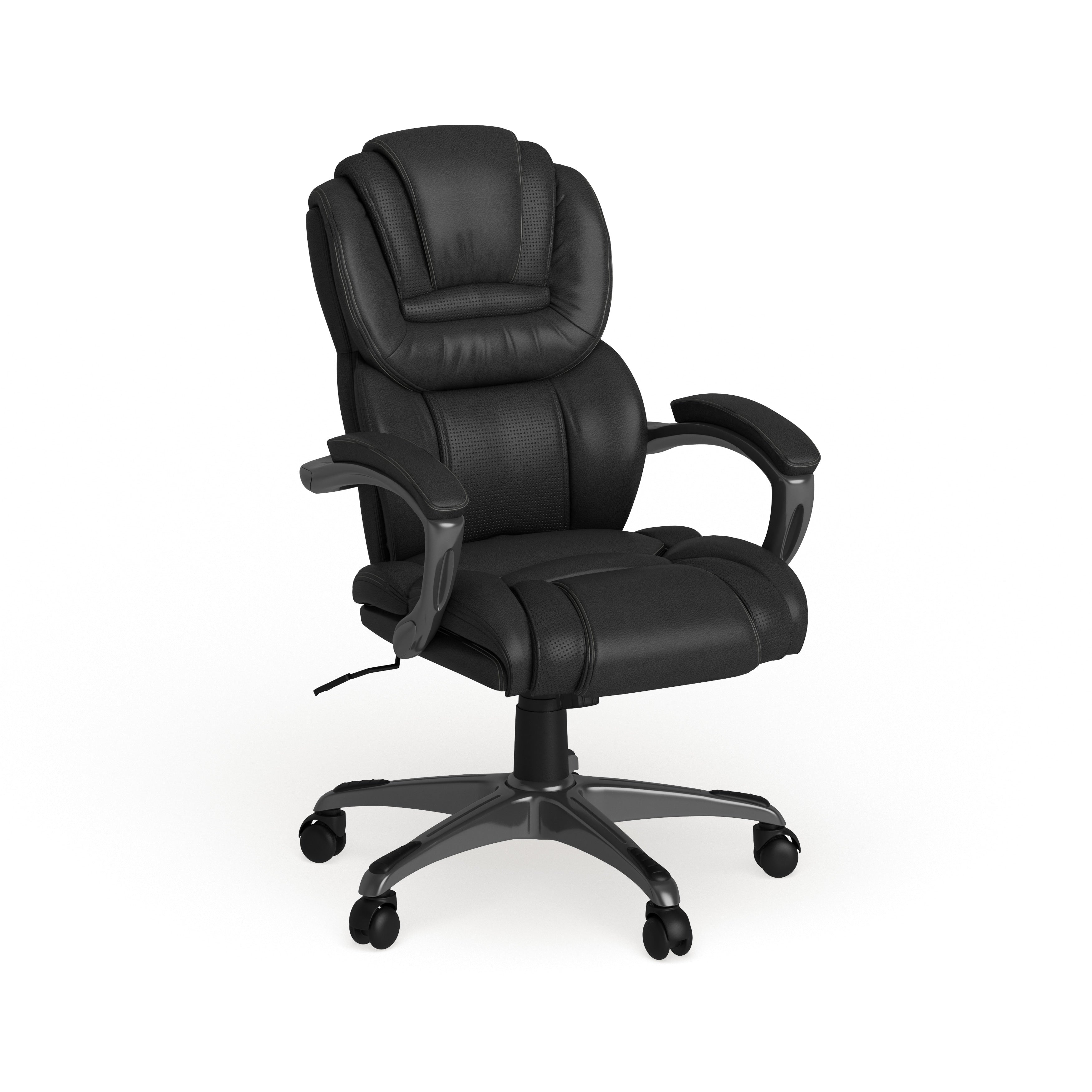 High Back Leather Executive Office Chair With Leather Padded Loop Arms