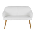 High Back Faux Leather Bench With Black Metal Legs And Armrests