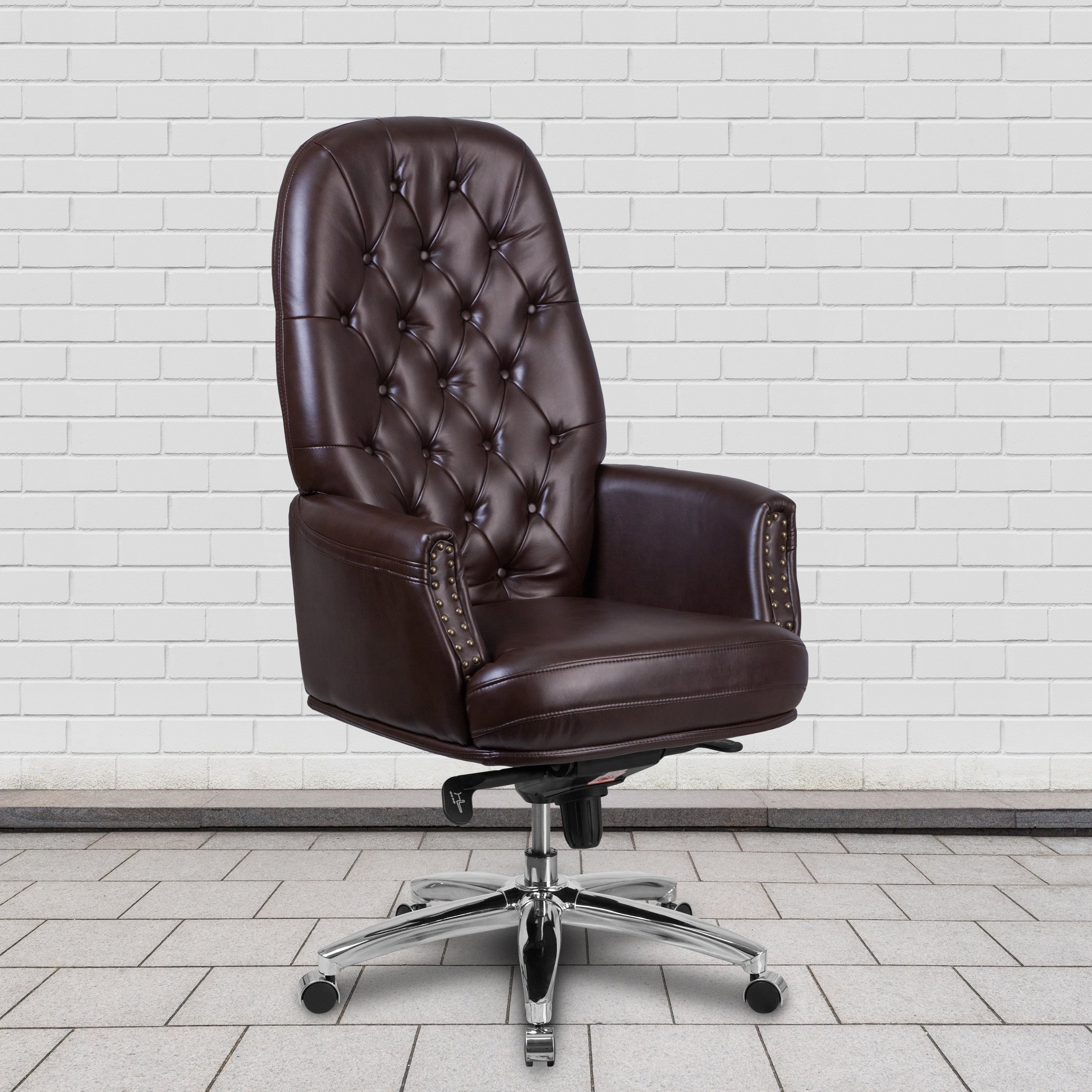 High Back Traditional Tufted Bonded Leather Multifunction Executive Swivel Chair With Arms