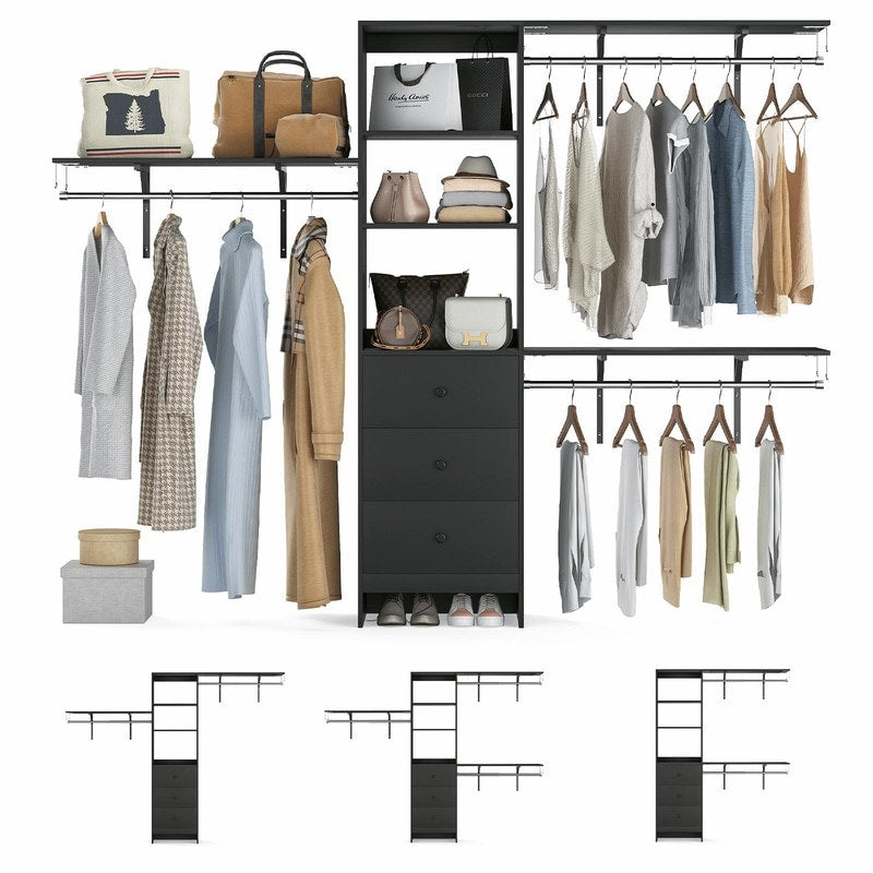 High Capacity Closet Organizer Wardrobe Rack With Drawers Shelves Expandable Hanging Rods Fits 6 9 Ft Spaces