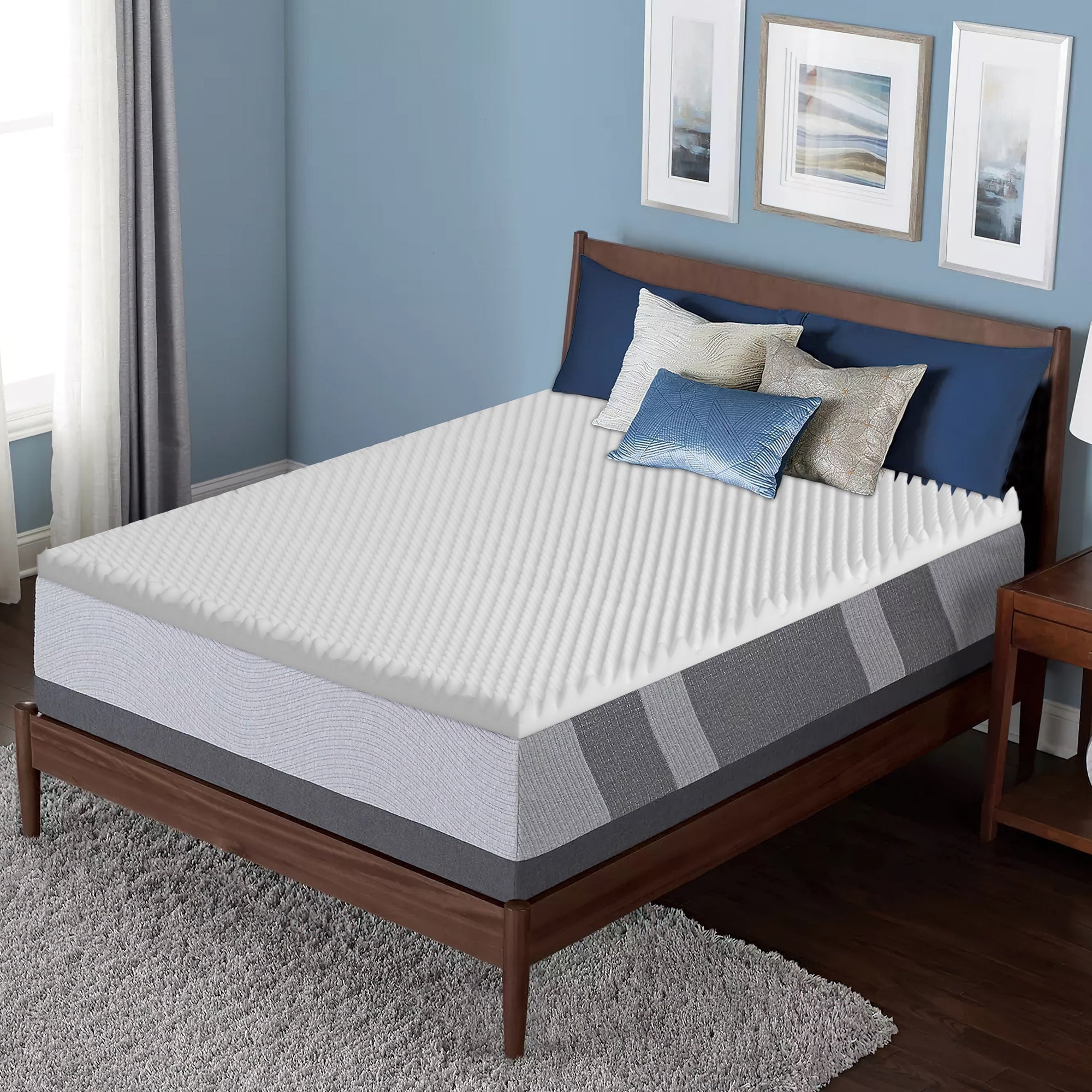 1 Inch High Density Convoluted Egg Shell Breathable Foam Topper Adds Comfort To Mattress