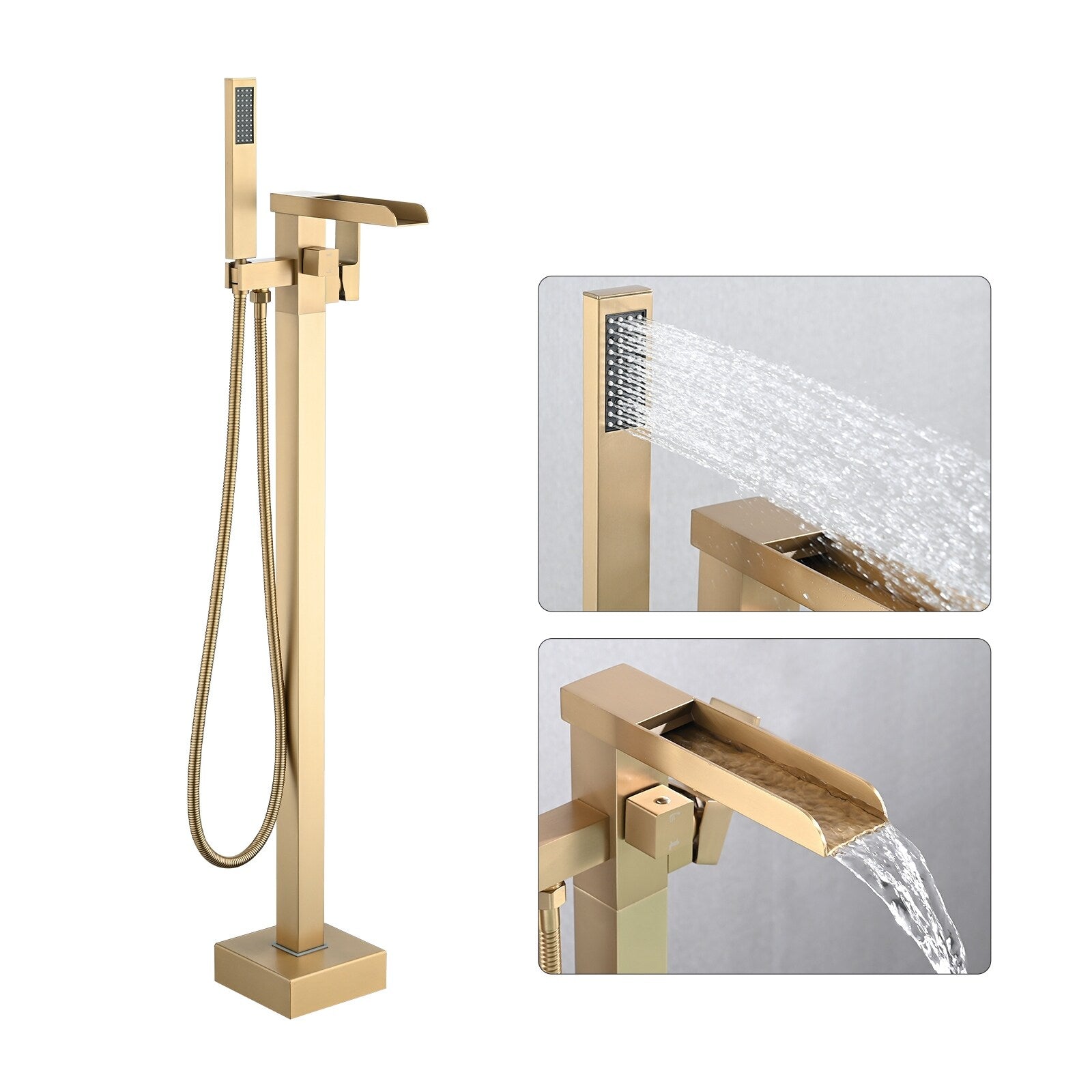 High Flow Waterfall Bath Shower Faucet Freestanding Bathtub Faucet With Hand Shower