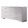 High Gloss Finish Wood And Metal Dresser With 6 Spacious Drawers White