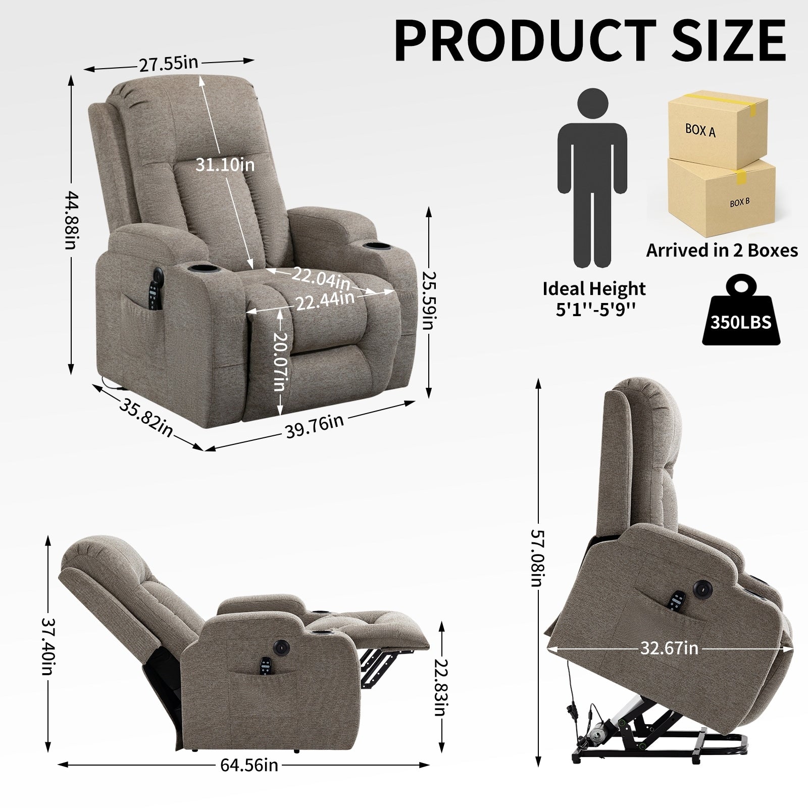 High Backrest Electric Power Lift Recliner Chair For Elderly With Massage Heat