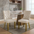 High End Tufted Solid Wood Contemporary Velvet Upholstered Dining Chair With Golden Wood Legs Nailhead Trim 2 Pcs Set
