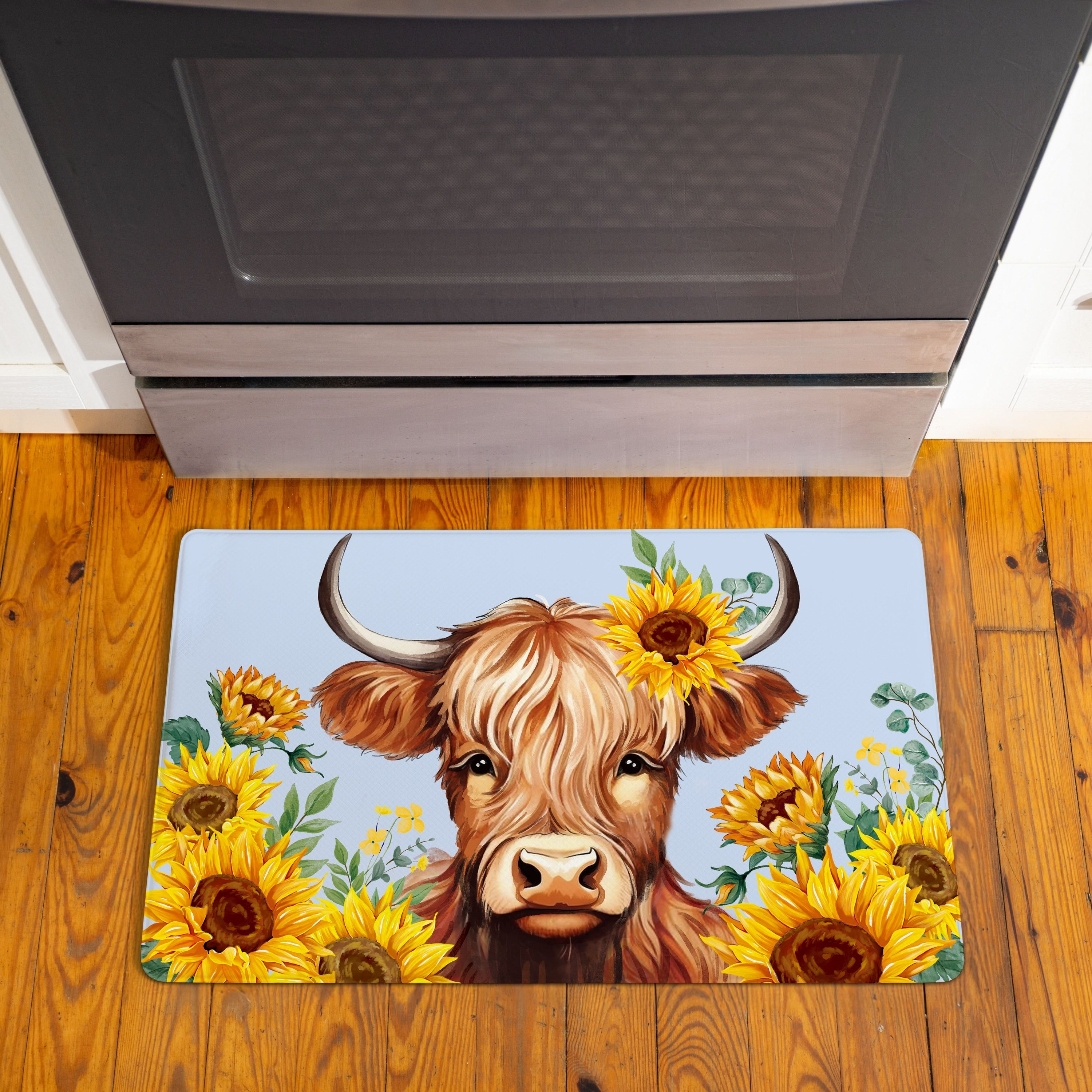 Highland Cow And Sunflowers Anti Fatigue Door Mat 30 X 18
