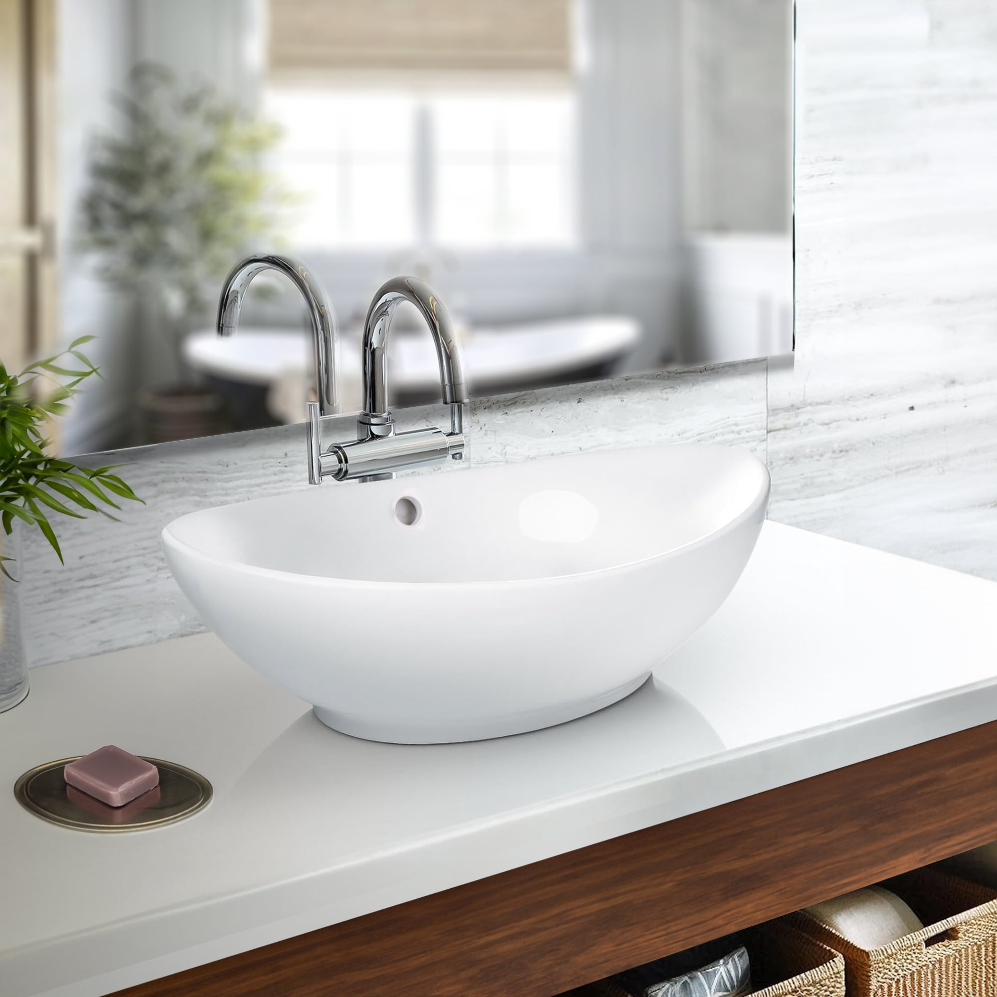Highpoint Collection 23 Inch White Ceramic Oblong Bathroom Vessel Sink