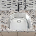 Highpoint Collection 24 Inch Classic D Bowl Undermount 18 Gauge Stainless Steel Kitchen Sink With Drain