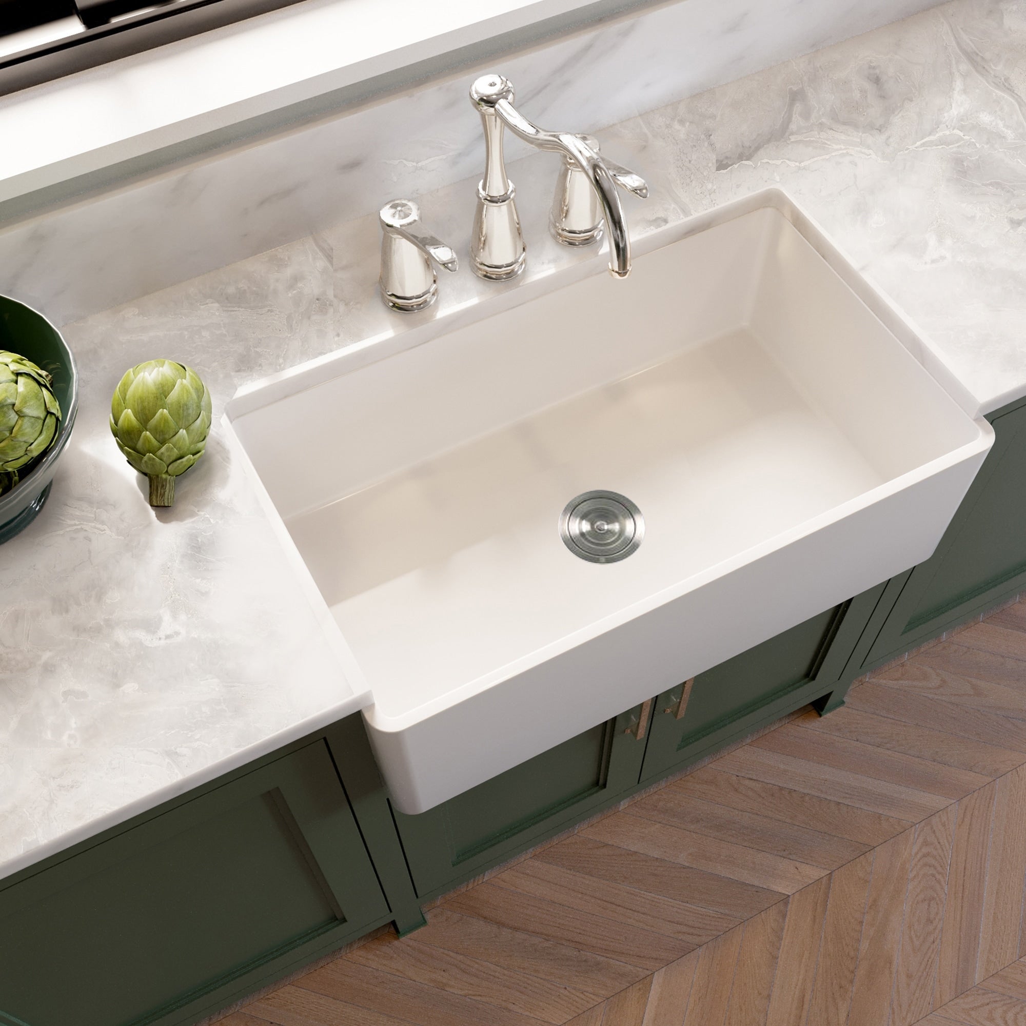 Highpoint Collection White 33 Inch Solid Surface Reversible Farmhouse Sink
