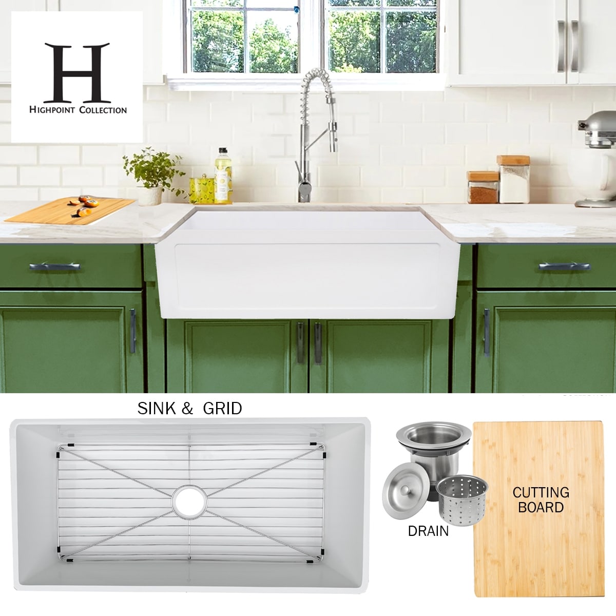Highpoint Collection 36 Inch Solid Reversible Farmsink Farmhouse Sink 36 X 18 X 9.65