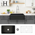 Highpoint Collection Grey 30 Inch Single Bowl Fireclay Farmhouse Kitchen Sink 30.25 X 18 X 10