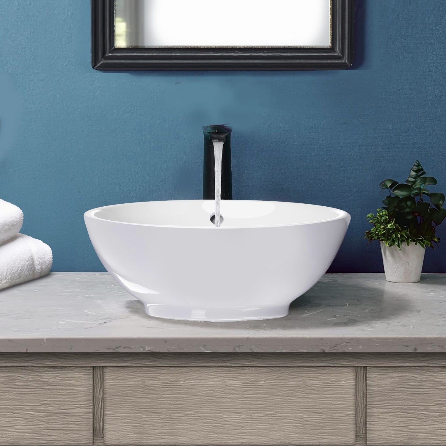 Highpoint Collection White 17 Inch Round Ceramic Bathroom Vessel Sink