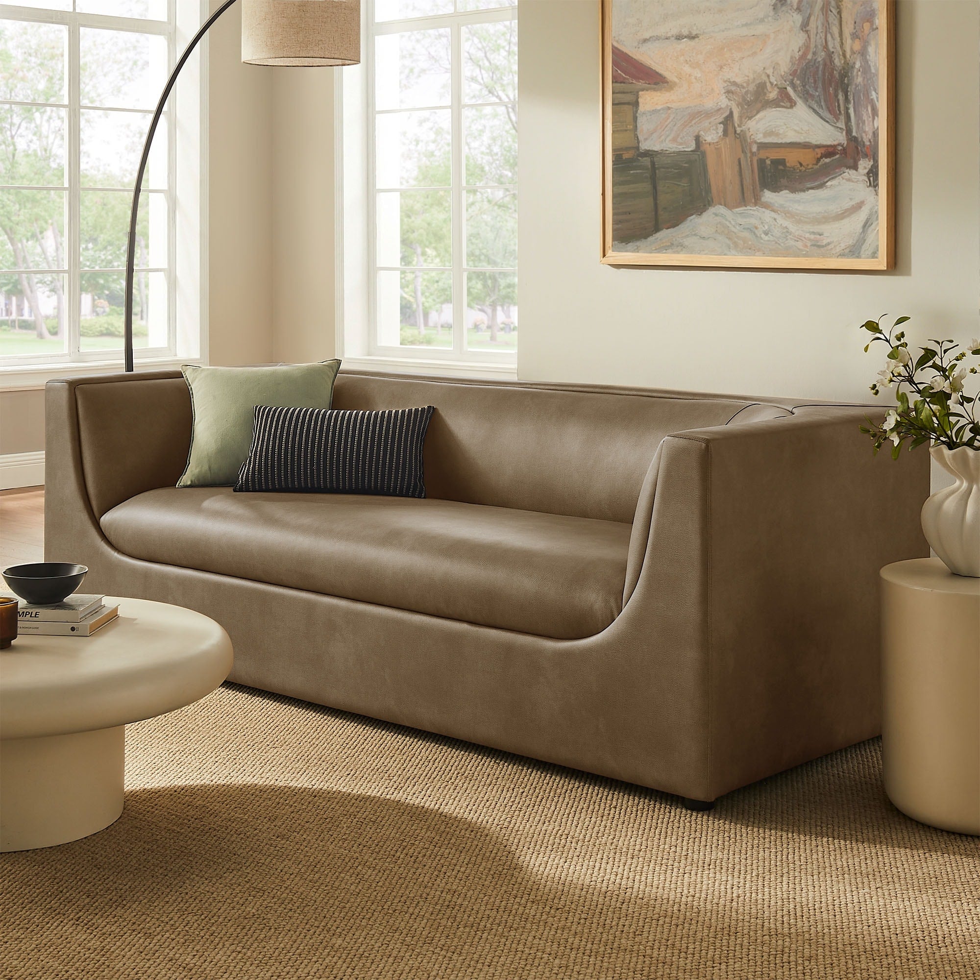 Hilda 86 Curved Back Vegan Leather Sofa
