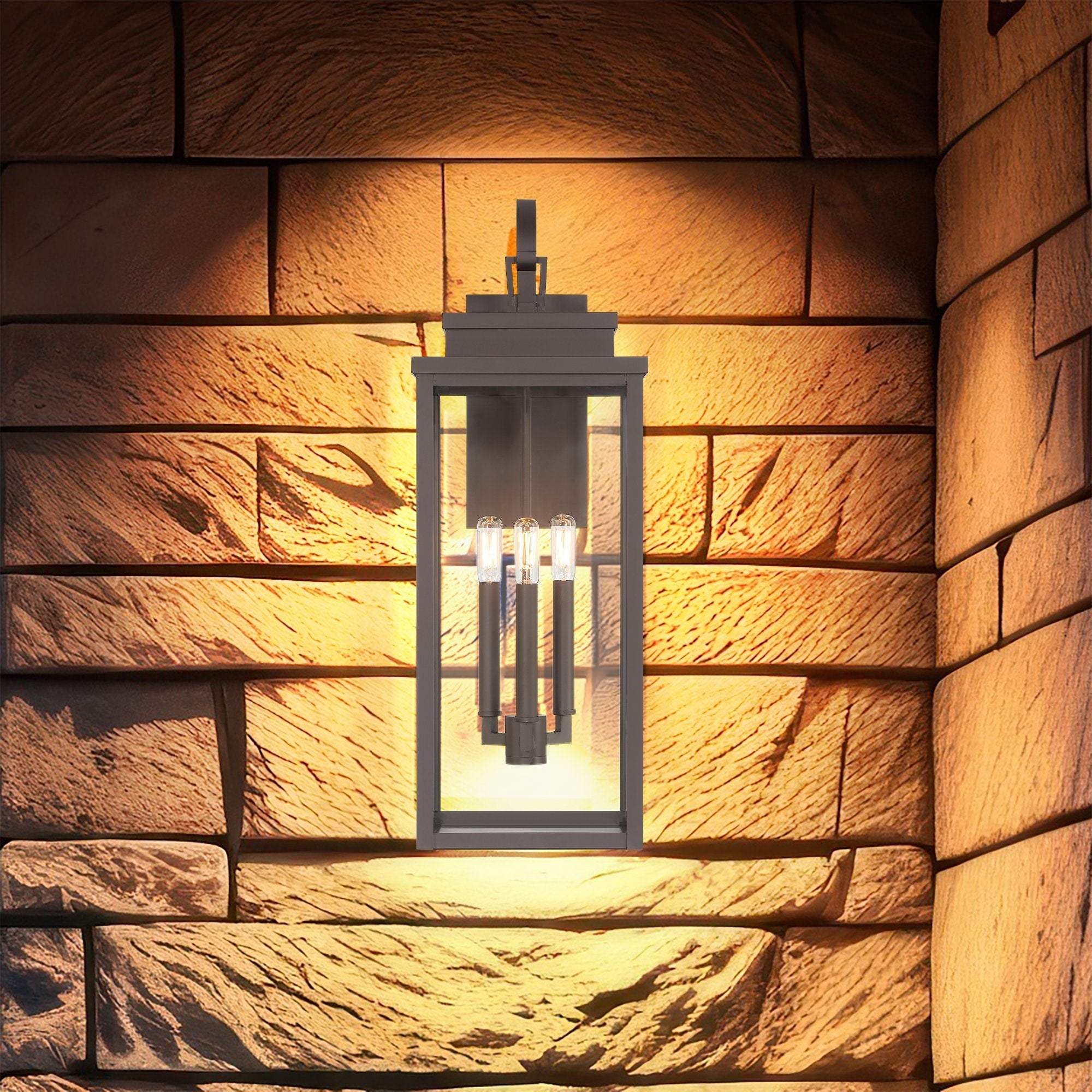 Hillside 25 Inch 3 Light Dark Bronze Exterior Wall Sconce With Clear Glass