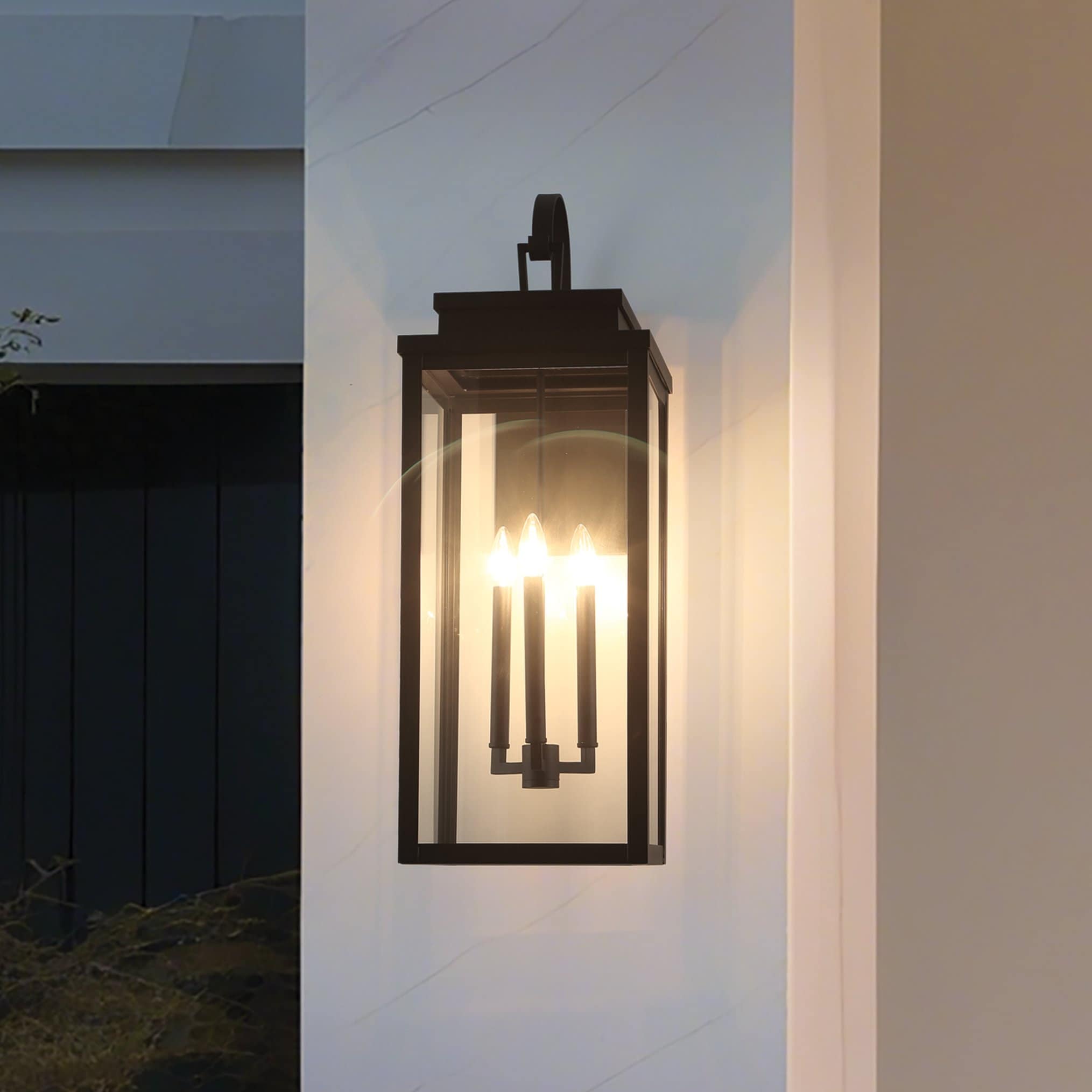 Hillside 31 Inch 3 Light Textured Black Exterior Wall Sconce With Clear Glass
