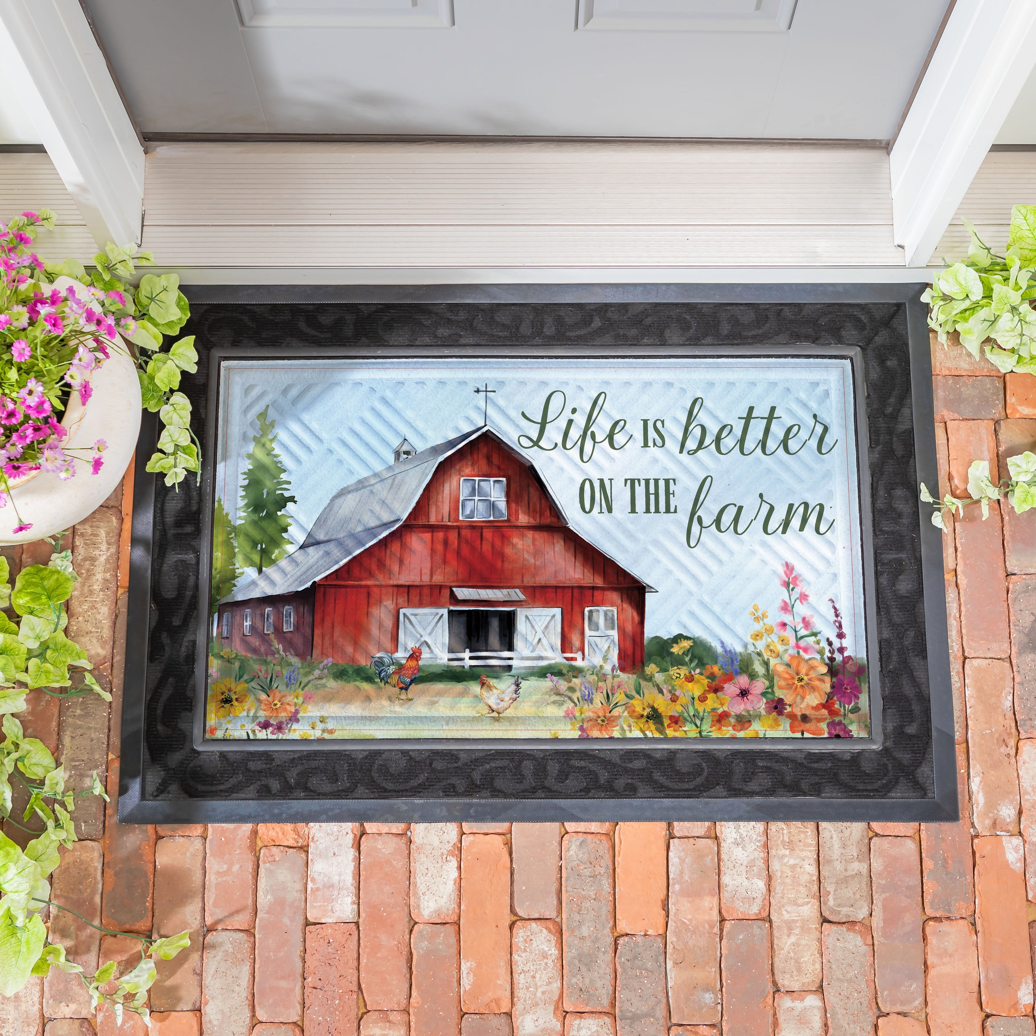 Hillside Pasture Barn Embossed Door Mat 30 X 18