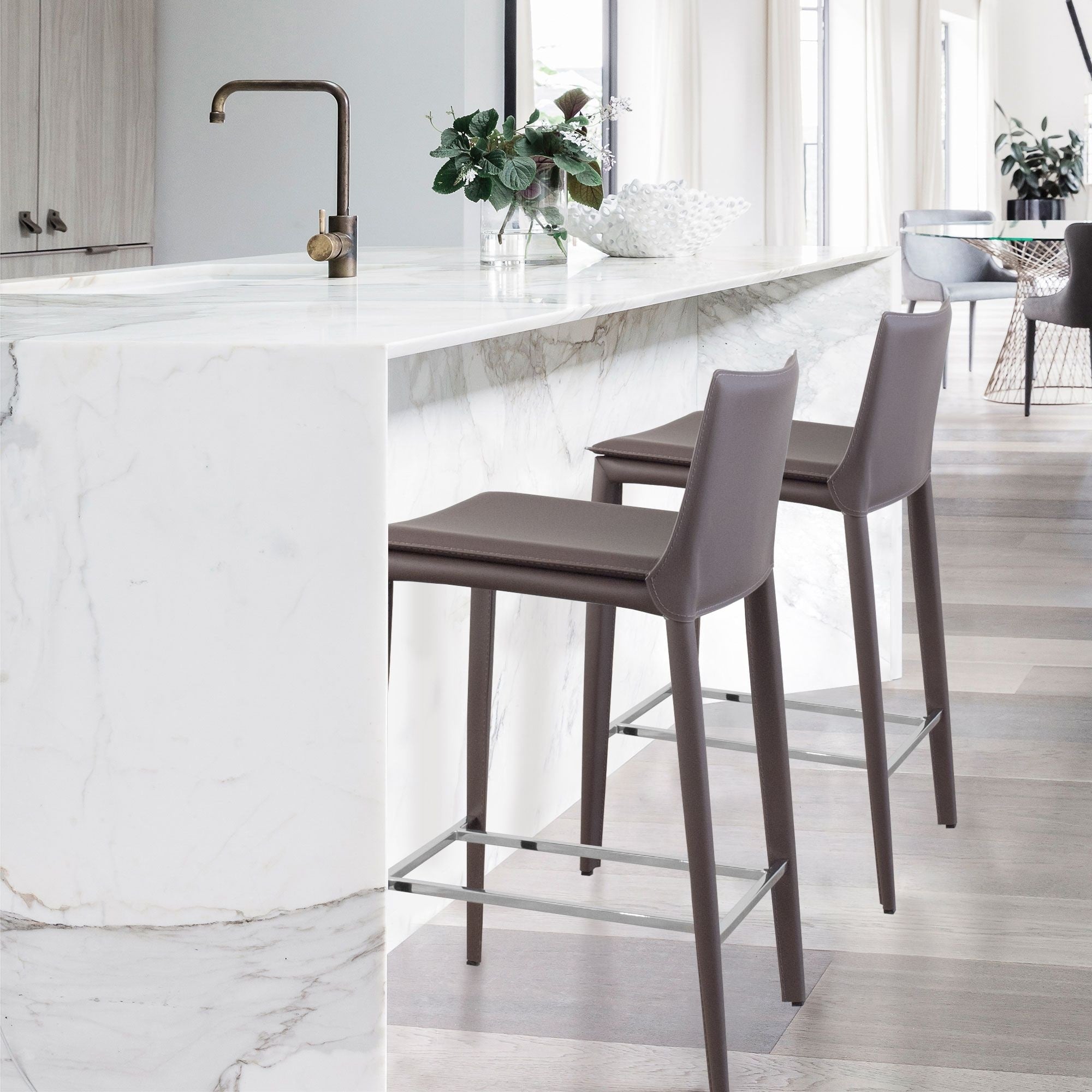 Hilton Modern Leather Wrapped Counter Stool With Steel Frame